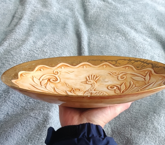 Etched Bird w Floral Design Hand Made Mixed Media Bowl - Picture 6 of 9